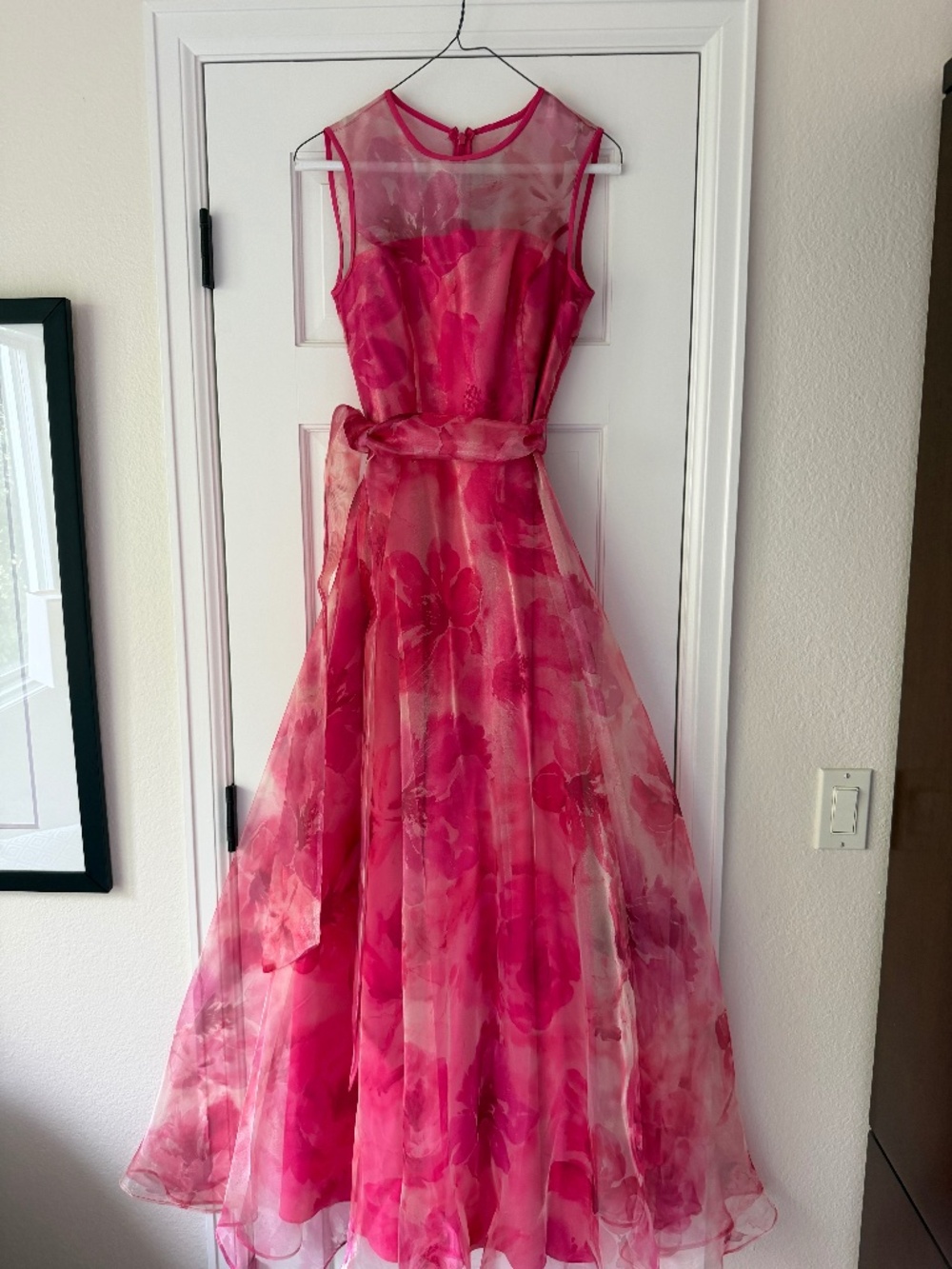Eliza J bright pink floral floor length dress size 2